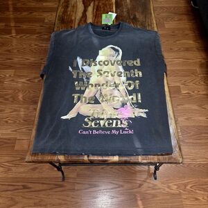 Triple 7 Black Tee with Shiney Gold and Pink Accents